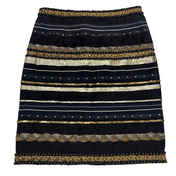 Worth New York Black Custom Maximalist Mixed Metals Beaded Artistry Skirt Size 2 - Picture 16 of 16